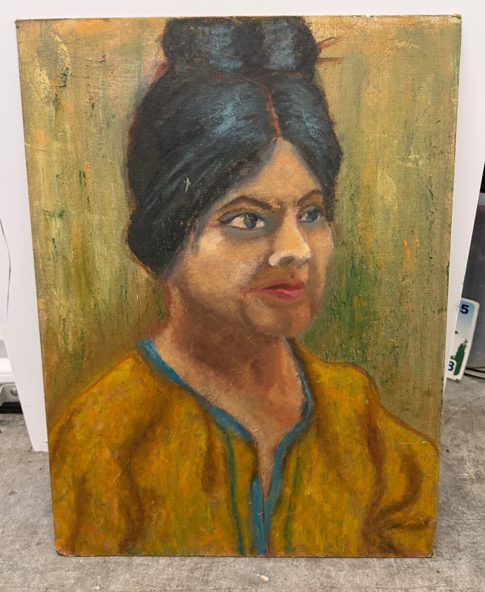 Vintage Original Oil Painting Portrait Woman Artwork Mid Century Expressionism